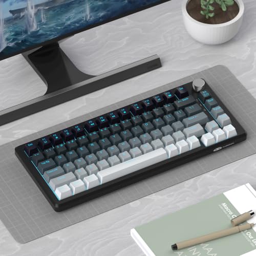 MageGee 75% Mechanical Gaming Keyboard, Compact Blue Backlit Wired Gaming Keyboards with Linear Red Switches, Knob Control, STAR75 Portable NKRO PC Gaming Keyboard - Gradient Gray - color: Gradient Gray - Red Switch