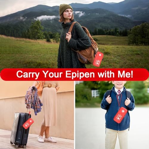 EpiPen Carry Case, Hard Emergency Medical Bag with Carabiner-for 2 EpiPens, Asthma Inhaler, Auvi-Q,Eye Drops,Anti-Histamine,Allergy Medication,Diabetes Travel Case for Adults and Kids