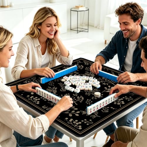 Mahjong Mat for Table, 31.5" x 31.5" Noise Reduction Non Slip Waterproof Mah Jong Table Mat with Carrying Bag, Suitable for Mahjong, Poker, Board Games, Dominoes, and Card Games - color: Golden Flowers