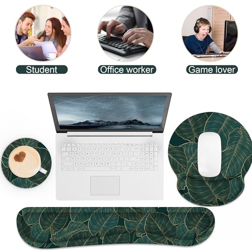 Ergonomic Mouse Pad with Wrist Rest and Keyboard Wrist Rest, Mousepad and Wrist Rest for Computer Keyboard, Pain Relief, Non-Slip Base, Mouse Pad Wrist Support for Gaming, Office, Green Palm Leaf - color: Green Palm Leaf