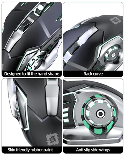 Wired Gaming Mouse with 4-Color Breathing Light, Silent Click, Ergonomic Hollow Side Wings, USB Professional Gamer Mouse for PC Laptop Desktop