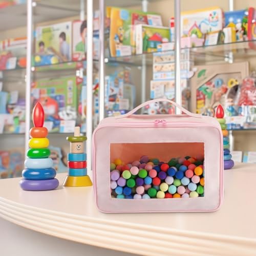 Abbylike 8 Pack Toys Storage Bags with Handle and Clear PVC Window, Classic Bricks Building Set Organization Bags, Car Toy Traveling Carrying Case for Puzzles Board Games Building Blocks(Pink) - color: Pink