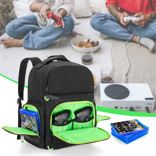 PGmoon Carry Backpack Compatible with Xbox Series X/S Console, Travel Carrying Case with Separate Storage Room for Console, Headset, Controllers, Multiple Pockets for Gaming Accessories(Patent Design)