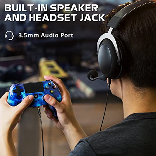 Wireless Controller for PS4, Controller for Sony PlayStation 4, Double Shock 6-Axis Motion Sensor, Sensitive Touch Pad, Built-in Speaker & Stereo Headphone Jack, Compatible with PlayStation 4/Pro/Slim - color: Galaxy Blue