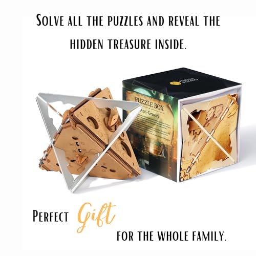 PUZZLE POTATO Anti-Gravity Puzzle Box - 3D Brain Teaser Puzzle for Adults - Wooden Treasure Chest - Money Puzzle Box for Cash Gift - Escape Room Game (Metal) - color: Anti-gravity (Metal)
