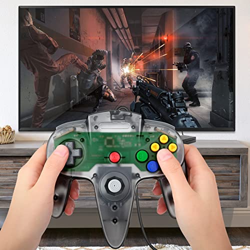 Wired USB N64 Controller, FISUPER Classic Video Game Controller USB Gamepad for Windows PC MAC Raspberry PI Retropie (Clear Black) - color: clear black