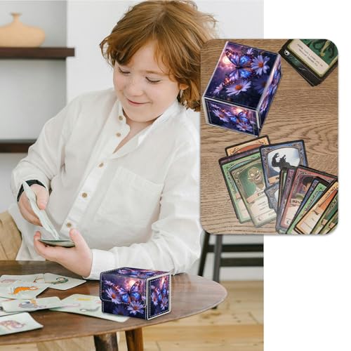 Strong Magnet for TCG MTG Commander Deck Box Playing Card Case Magic Deck Box Creative Pattern Trading Card Storage Box for Collectible Games, Blue Butterfly White Wildflower - color: Blue Butterfly White Wildflower