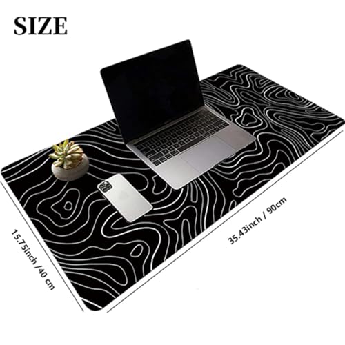 Black Topographic Large Gaming Mouse Pad Extended XXL(900 * 400 * 3MM) Mouse Mat Long Desk Pad with Stitched Edges for Keyboard Home Office Gaming Work Big Desk Mat - color: Black TOPO