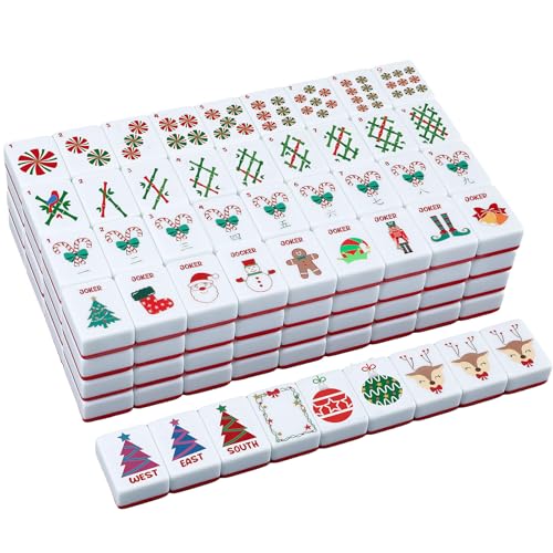 160 Pcs Christmas American Mahjong Set Only, 1.2 x 0.87 Inches Red Back Melamine Mahjong Tiles, Hand Carved Pattern for Adult Mah Jong Social Games, Mah Jong Lovers - style: Classic