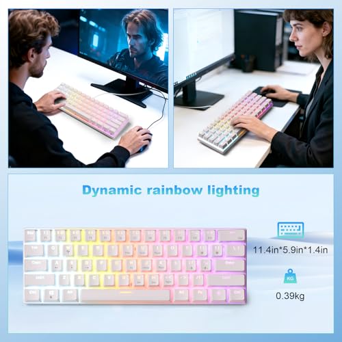 60% Wired Mechanical Gaming Keyboard RGB Backlit Anti-Ghosting Compact 61-Keys Mini Keyboard with Red Switch | for Windows Laptop PC Gamer Office Typist - color: White
