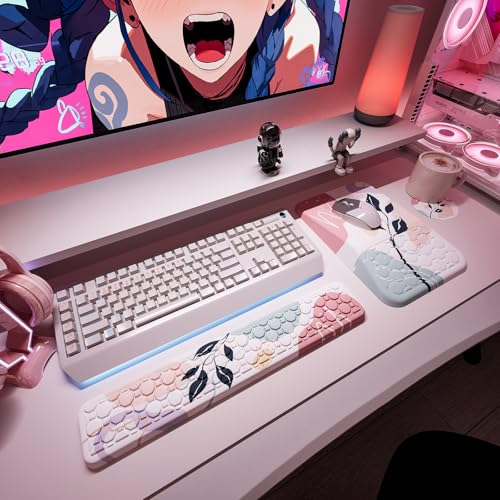 Ospelelf Mouse Pad with Wrist Rest and Keyboard Wrist Rest, Ergonomic Wrist Rest for Computer, Office, Gaming, Pink - color: Pink Plant
