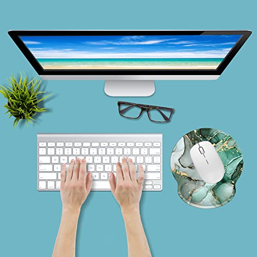 Memory Foam Wrist Support Mouse Pad Comfortable Padded Wrist Mousepads 9in X10in Desktop Notebook Mouse Mat (Marble Jade Green Golden Foam) - color: Marble Jade Green Golden Foam