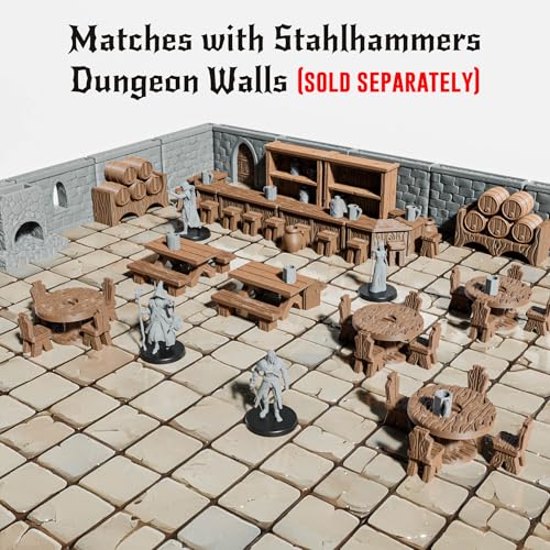 Tavern DND Terrain Set - Modular 70 Piece Tabletop Role-Playing Scenery - 28mm Scale, Includes Tavern Pieces & Accessories - Perfect for Dungeons & Dragons, Pathfinder, & RPG Tabletop Games