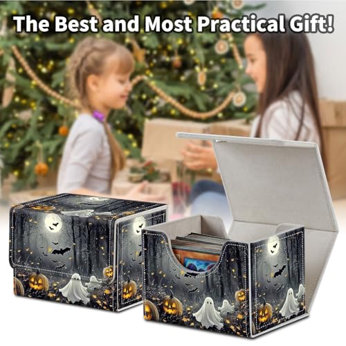 Stylish MTG Deck Box for 110+ Cards, Magnetic Commander Deck Case with Bonus Game Card Pouch, Durable Storage for TCG and Sleeved Magic Cards, Pumpkins Bats - color: Pumpkins Bats