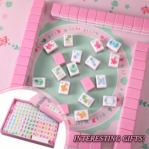 Civaner 160 Palm Beach American Mahjong Tile Set | 1.2'' x 0.87'' x 0.55'', 3D Mini, Coastal Travel Mahjong Set, Family Friends, Gathering Entertainment, Party Gifts