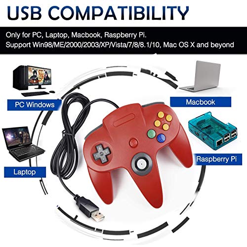 2 Pack Classic N64 Controller, miadore N64 Wired USB PC Game pad Joystick, N64 Bit USB Wired Game Stick Joy pad Controller for Windows PC MAC Linux Raspberry Pi 3 Sega Genesis (Gray/Red) - color: Gray/Red