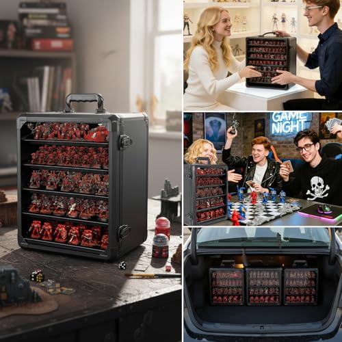 Miniature Storage Case for Display, 17"x13.7"x15.2" Large Capacity for Warhammer 40K,Aluminum Alloy Frame & 5-Layer Steel Trays & Double Locks, Board Game Transport & Collection Event Use