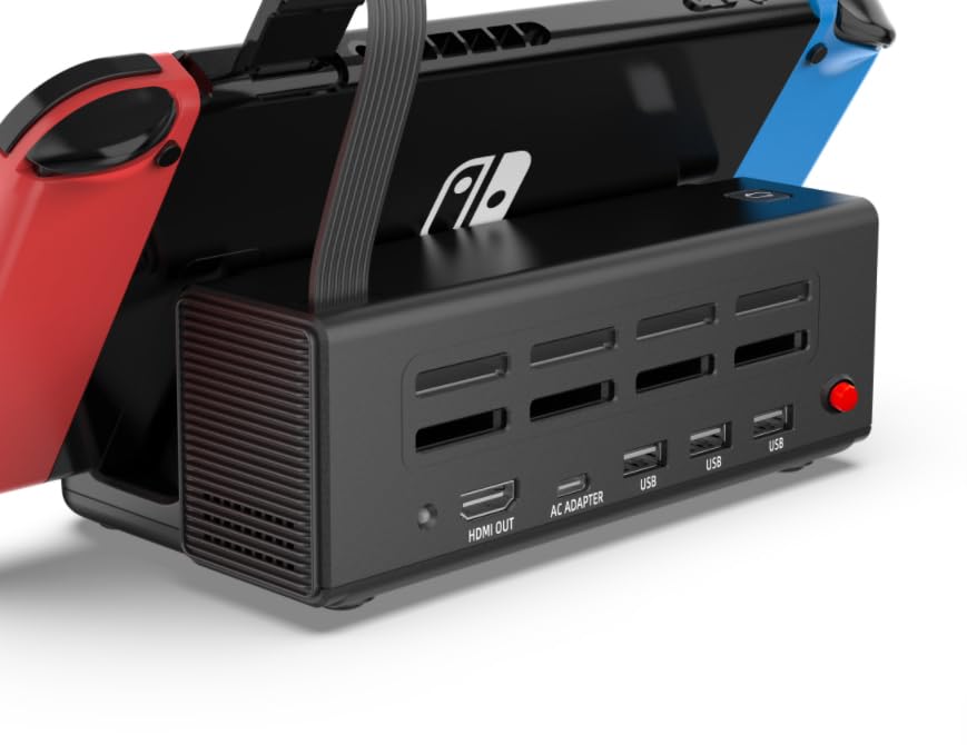 ZMBESUP Switch Dock Station with One-Key Card Switching, 4 Game Card Slots, Cooling Fan, 1080P HDMI Output, Type-C Power Input for Switch/Switch OLED, Portable TV Docking Station