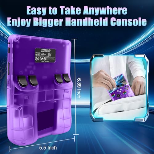 R60 Max Handheld Game Console, 128GB Retro Gaming Console with 40000+ Games, 6-Inch IPS Screen, Linux System, RGB Joysticks, 6000mAh Rechargeable Portable Gaming System (Transparent Purple) - color: Transparent Purple
