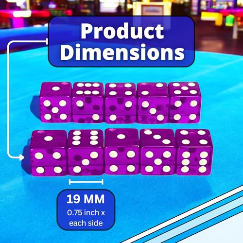 Luck Lab 10 Piece 19 mm Dice Pack - Acrylic and Translucent D6 Dice, Square w/Rounded Edge for Casino, Craps, RPG MTG DND Dice Table Games and Board Games (Purple) - color: Purple