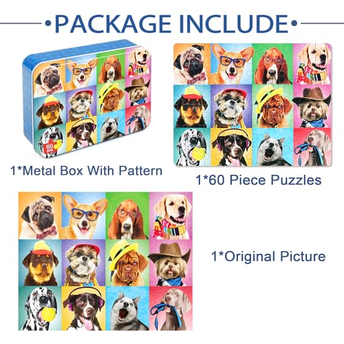 LELEMON Puzzles for Kids Ages 4-6,Dog 60 Piece Puzzles for Kids Ages 4-8 | Children Jigsaw Puzzles Kids Puzzles in a Metal Box,Educational Learning Puzzle Toys for Girls and Boys - color: Smart Dog