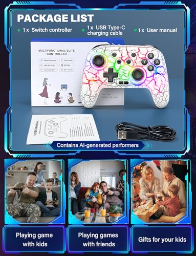 ZRZLMVP Switch Controllers Wireless for Nintendo Switch/OLED/Lite/Switch 2 | 1000mAh Switch Pro Controller Rechargeable, Switch Control with Turbo, Vibration, 6 Axis Gyro, Wake Up, 9 Colors LED Light - color: White