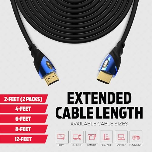 Monster 8K HDMI Cable 4 FT, Ultra High Speed 48 Gbps HDMI Cable, 60/120Hz, Dynamic HDR, eARC, 24K Gold Contacts, V-Grip, for Xbox Series X, PlayStation 5, TV, Monitor