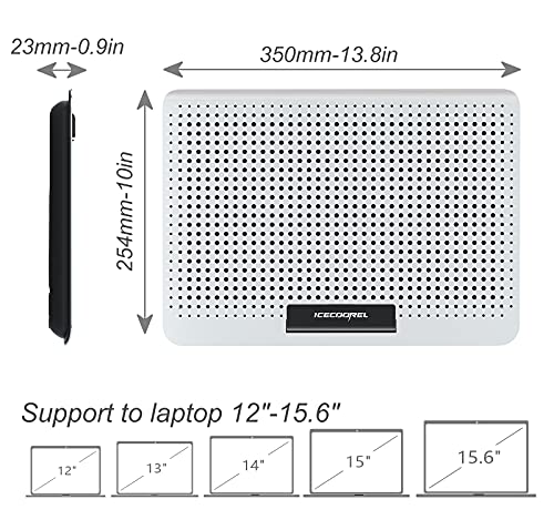 ICE COOREL Aluminum Laptop Cooling Pad, Laptop Cooler Stand with 7 Height Adjustable, Laptop Fan Cooling Pad for Laptop 12-15.6 Inch, Notebook Cooler Pad with Two USB Port (Silver)