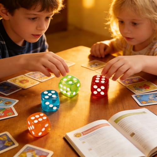 50 Pieces Dice Set, Translucent 6 Sided Colored Dices for Board Games, Math Learning, Classroom, Parties