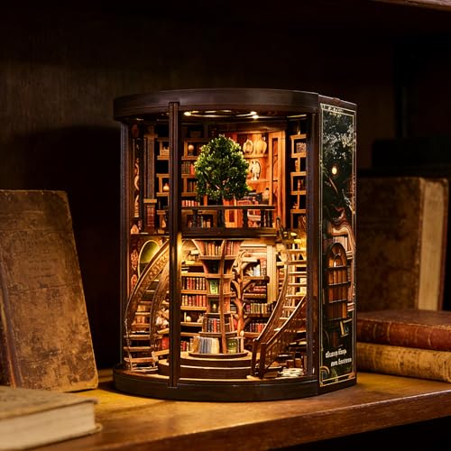 RHZN Book Nook Kit, 3D Wooden Puzzles for Adults, Miniature House Kit | Library - style: Library