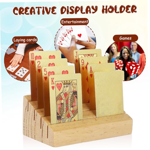 Wooden Playing Card Holder Sloped Design for Easy Access Viewing Nonslip Base Multi Display Stand for Games Collectors