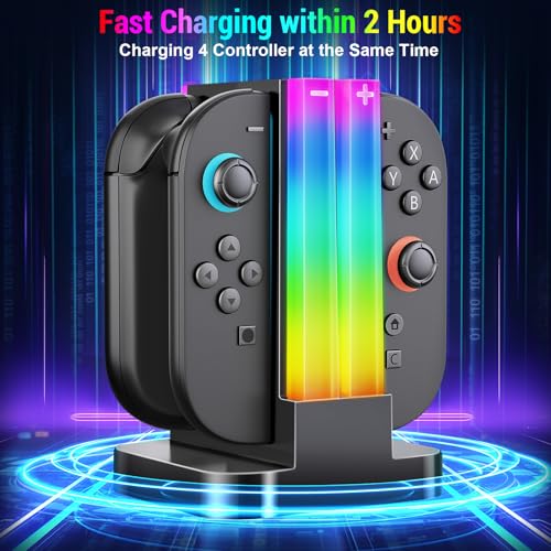 Switch 2 Controller Charger Dock Compatible with Nintendo Switch 2 with 6 RGB Light Modes & Timer Function, Charger Station with Type-C Cable - size: 5.5''