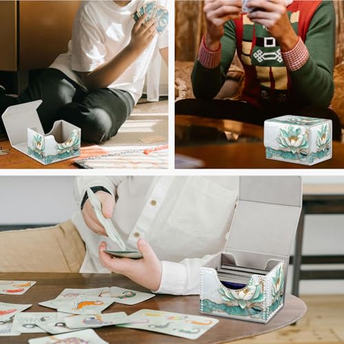 DEGDFSGR Card Game Storage Box for TCG MTG Deck Box Organizer Trading Card Case Commander Deck Box Magnetic Closure Creative Pattern Up to 200 Cards, Azure Water Lily Lotus Flower - color: Azure Water Lily Lotus Flower