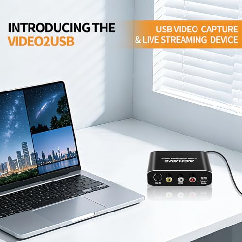 ACHAVE Video to USB Audio Video Capture with HDMI Output,VHS to Digital Converter-Input HDMI, AV, RCA, S-Video, VCR, VHS, Camcorder, Video8, Hi8, DVD, Gaming Systems - USB-C Plug & Play
