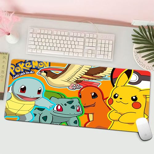 Pokemon Pattern Extended Gaming Mouse Pad, 31.5 x 11.8 Inches Non-Slip Keyboard Mat with Stitched Edge for Gaming & Office (Pokee) - color: Pokee