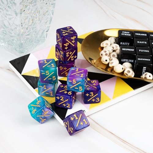 48 Pieces Keywords MTG Dice Counters Plus 1 Life Counter Dice Abilities Creature Stats Buff Tokens Dice Set for Magic The Gathering, MTG, TCG, Card Games Accessories