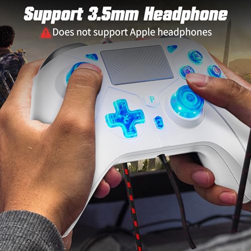 Gamrombo LED Wired Controller for PS5/PS5 Pro/PS5 Slim, Compatible withPS4/PC with 3.5mm Headphone Jack/Dual Vibration/Macro Function/Trubo Function, 10ft Cable - color: White