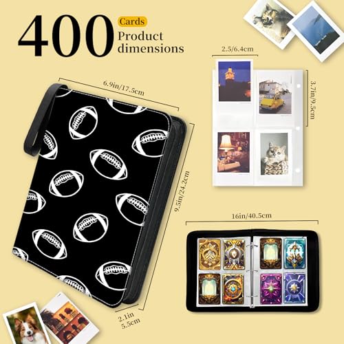 AXUASSILD 4 Pocket Card Binder, Premium Trading Card Holder Fits 400 Cards With 50 Removable Sleeves, Cute Portable Collection Card Ablum Holder Cute Black Football - color: Cute Black Football