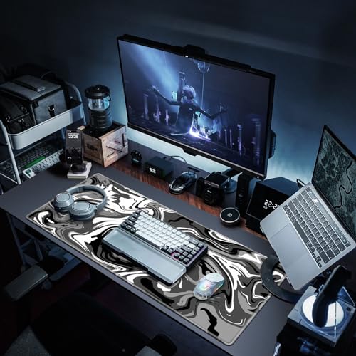 Canjoy Gaming Mouse Pad, Fluid Pattern Mouse Pad 35.4x15.7inch Large Extended Computer Mouse Mat Keyboard Full Desk Mousepad for Gaming, Office, Home - color: Black-Gray Fluid, size: 900*400mm