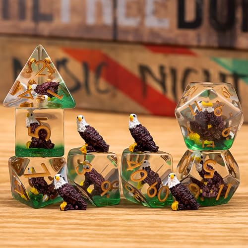 Eagle DND Animal Resin D&D Dice Set, 7pcs Polyhedral Dice (D4, D6, D8, D10, D12, D20, D%) for Dungeons and Dragons, RPG, MTG, Role Playing Games - color: Eagle