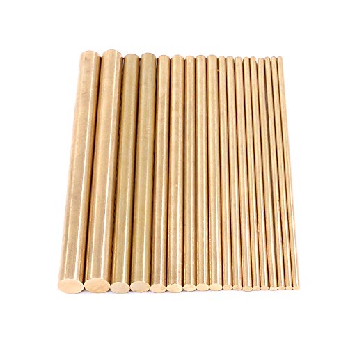 Swpeet 18Pcs Assorted Brass Solid Round Rod Lathe Bar Stock Kit, Diameter 2mm-8mm Length 100mm, Perfect for Various Shaft, Miniature Axle, Model Plane, Model Ship, Model Cars