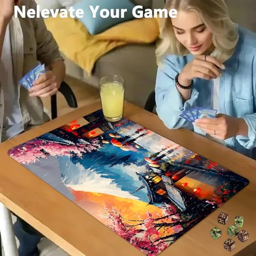 for MTG Game Playmat - 24 x 14 inches with Dices and Storage Bags, Non-Slip Base for TCG and Board Game Card Mats, Trading Card Games Mat, Rainy Cherry Blossom Pathway Collectible Card Playmats - color: Jv-playmat-p7-1-h220