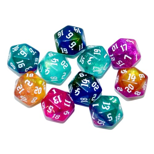 SmartDealsPro 10-Pack 20 Sided Dice D20 Polyhedral Dice for DND RPG MTG Table Game (Sparkly Glitter) - color: Sparkly Glitter