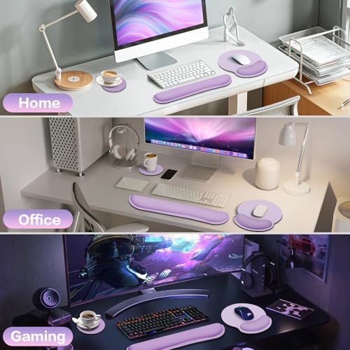 Mouse Pad with Wrist Rest Set, 3-in-1 Wrist Support Mousepad | Gaming Mat Pad with Anti-Skid Base,Ergonomic Mouse Pad Purple,Memory Foam Gel Wrist Rest for Computer Keyboard - color: Vanilla Purple