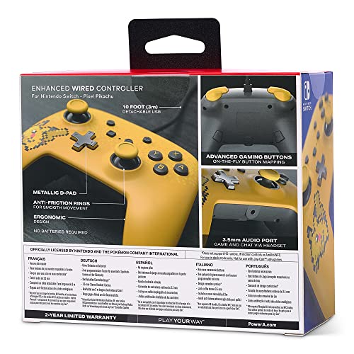 PowerA Enhanced Nintendo Switch and Switch 2 Wired Controller - Pixel Pakachu, Officially licensed - color: Pixel Pikachu