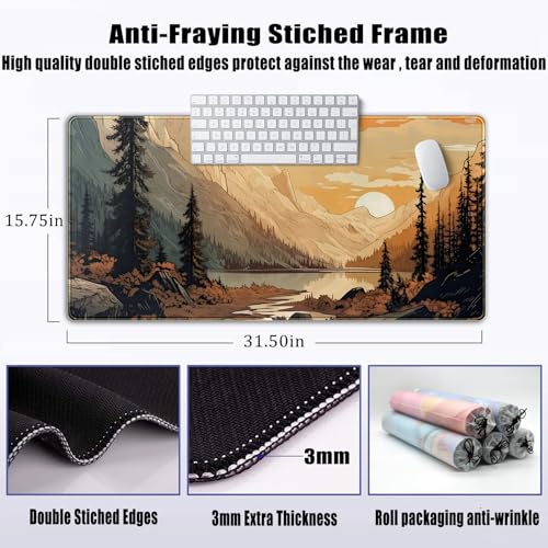 Sunset Mountains Desk Mat Aesthetic Large Mouse Pad XXL Extended Gaming Mousepad Nature Landscape Big Mouse Mat Computer Laptop Desktop Pad Keyboard Mat Desk Decor 31.5x15.7 in - color: Sunset Mountains