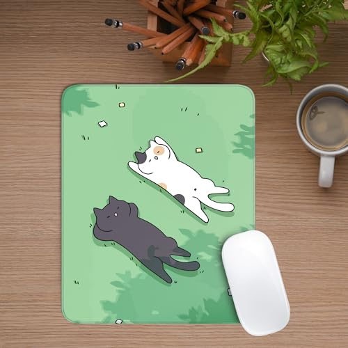 Cute Cat Square Mouse Pad,Black and White Cats Mouse Pads for Wireless Mouse Desk Accessories,10"X8"Travel Mousepad with Non-Slip Rubber Base, Stitched Edge Mouse Pads for Desk,Computers,Laptop,Office - color: S-2
