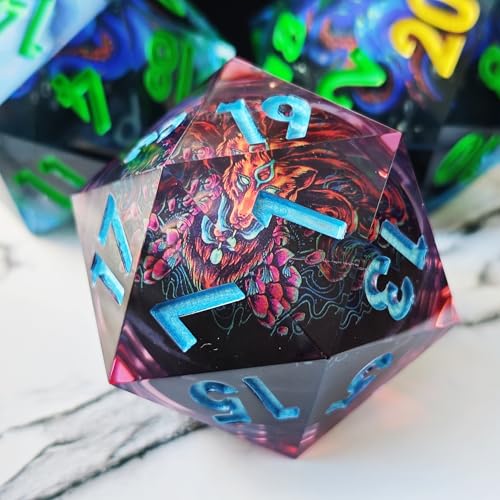 Mini Planet 50mm Large Chonk D20 Liquid Core Giant Polyhedral Sharp Edges RPG Table Games Dice E19 LED Fire Fox - color: E19-led Fire Fox