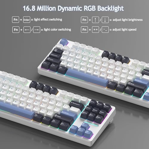MageGee 87 Keys Wireless Creamy Keyboard, Gasket Tri-Mode 2.4G/USB-C/BT Gaming Keyboard, RGB Backlit Hot Swappable Mechanical Keyboard for Win/Mac/PC, 8000mAh Battery - color: Blue