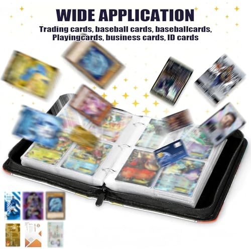 Cartoon Blue Card Binder, 4 Pocket Trading Card Holder with 50 Removable Sleeves, Zipper Card Binder Fits 400 Cards, Collection Card Storage Case Album Book Gifts - color: Cartoon